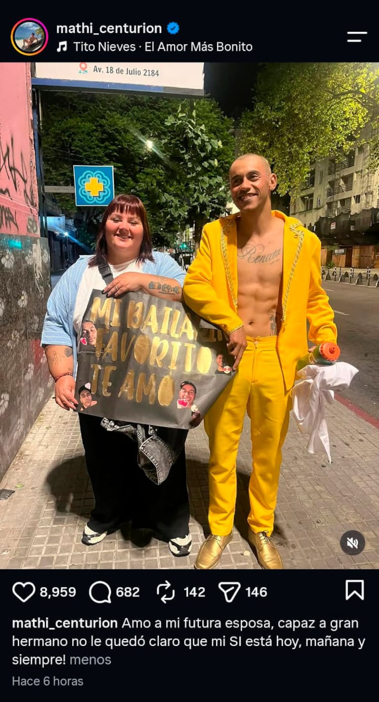 La fuerte reacción del novio de Yipio contra Gran Hermano (Foto de Instagram)