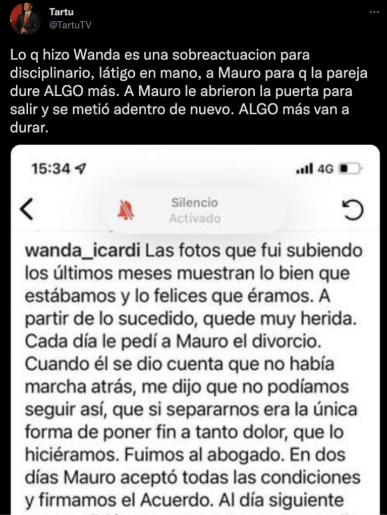 La fulminante opinión de Tartu sobre la reconciliación de Wanda Nara y Mauro Icardi: "Es una sobreactuación para disciplinarlo"