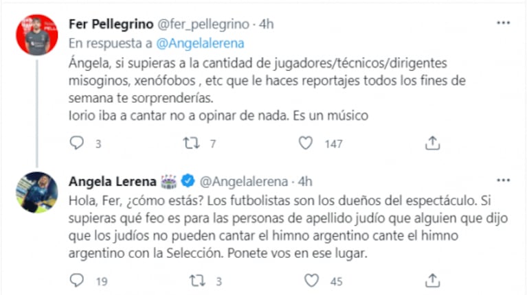 La furia de Ángela Lerena contra Ricardo Iorio: "¿Ya se suspendió lo del antisemita y misógino cantando el himno?"