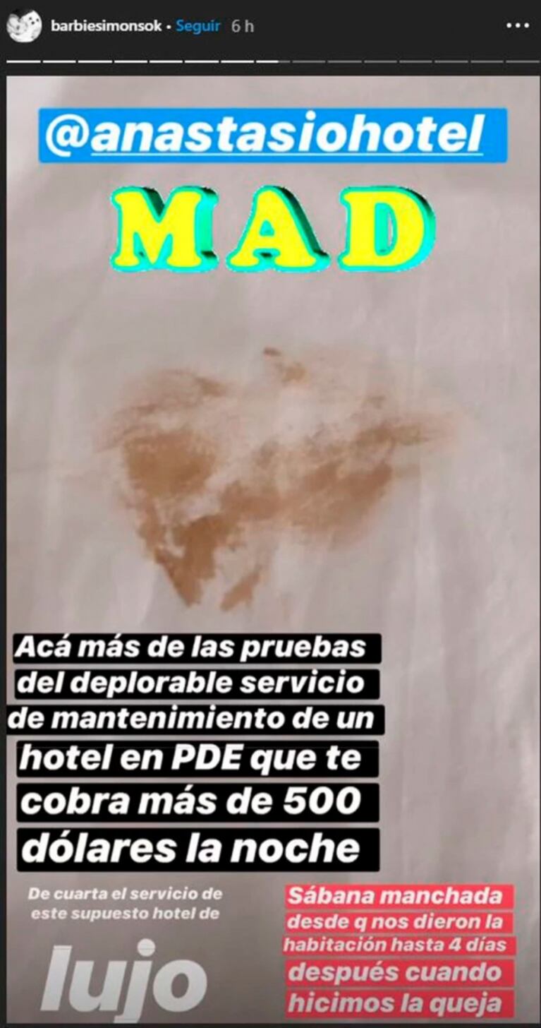 La furia de Barbie Simons durante sus vacaciones en Punta: "Habitaciones de 500 dólares y colchones con pulgas"