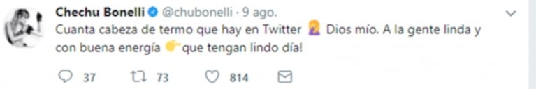 La furia de Chechu Bonelli en Twitter por las críticas a Darío Cvitanich: "¡Cuánto cabeza de termo que hay!"