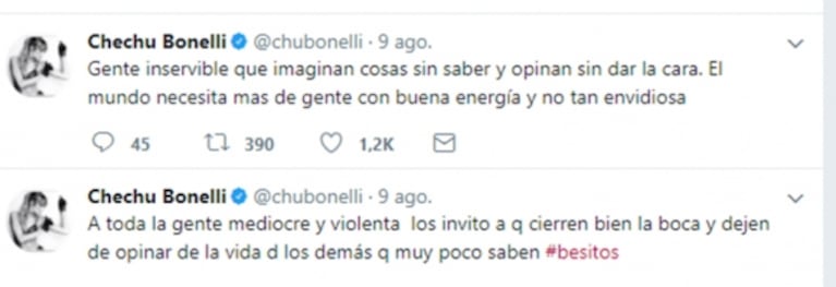 La furia de Chechu Bonelli en Twitter por las críticas a Darío Cvitanich: "¡Cuánto cabeza de termo que hay!"