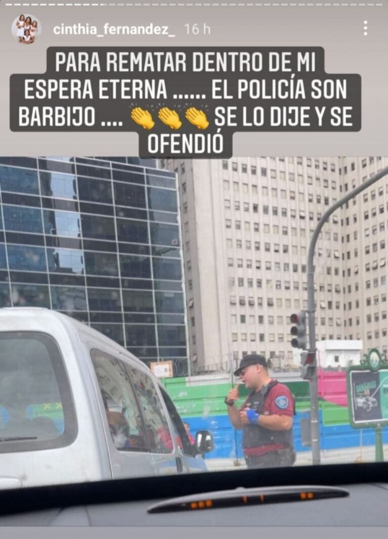 La furia de Cinthia Fernández al quedar varada por las manifestaciones: "¡3 horas acá! Voy a putear"
