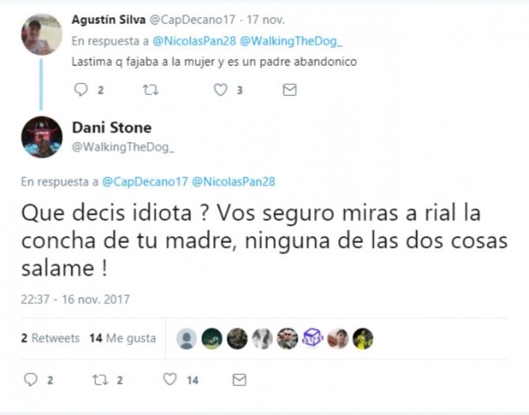 La furia de Daniel Osvaldo ante un fuerte comentario: "¿Qué decís? Vos seguro mirás a Rial, la c... de tu madre" 