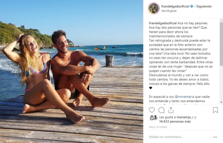 La furia de Francisco Delgado tras las críticas por publicar una foto de su novia con la lola al descubierto