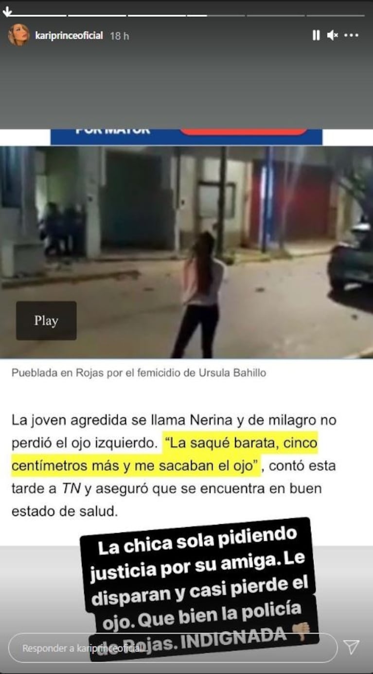 La furia de Karina La Princesita contra el policía que le disparó en el ojo a la amiga de Úrsula: "Indignada"