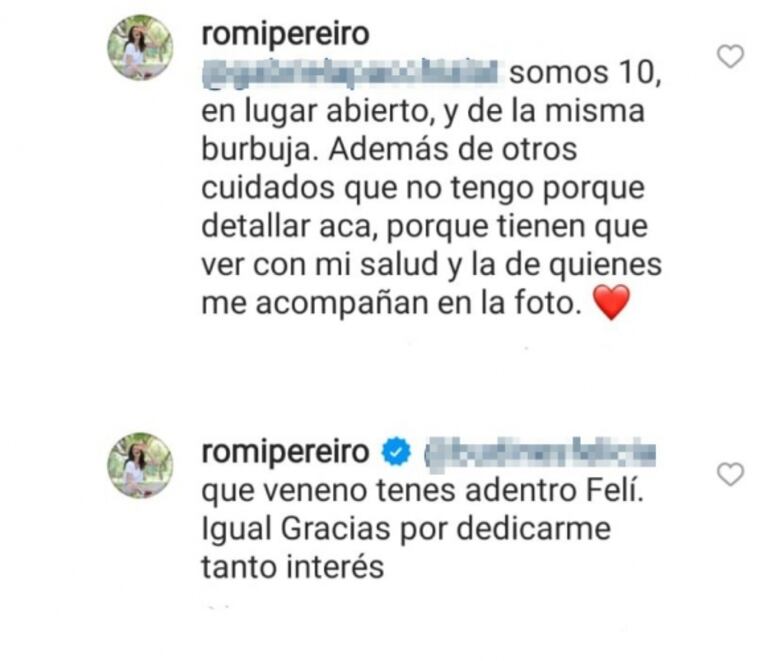 La furia de Romina Pereiro en las redes contra una seguidora: "Qué veneno tenés adentro"