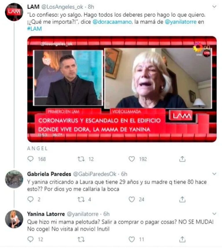 La furia de Yanina Latorre con una tuitera que comparó a su madre con Laurita Fernández: "Inútil"