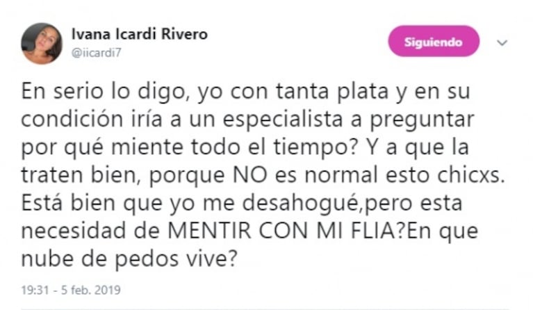 La furiosa reacción de Ivana Icardi a un posteo de Wanda sobre Mauro: "Cuando dejará de ser tan mitómana"