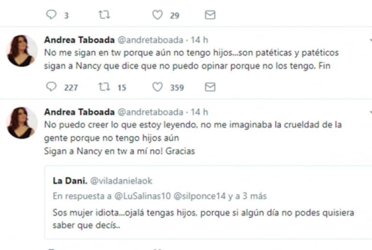 La guerra de Nancy Pazos y Andrea Taboada en Twitter: "chicanas" muy filosas, polémica ¡y bloqueo! 