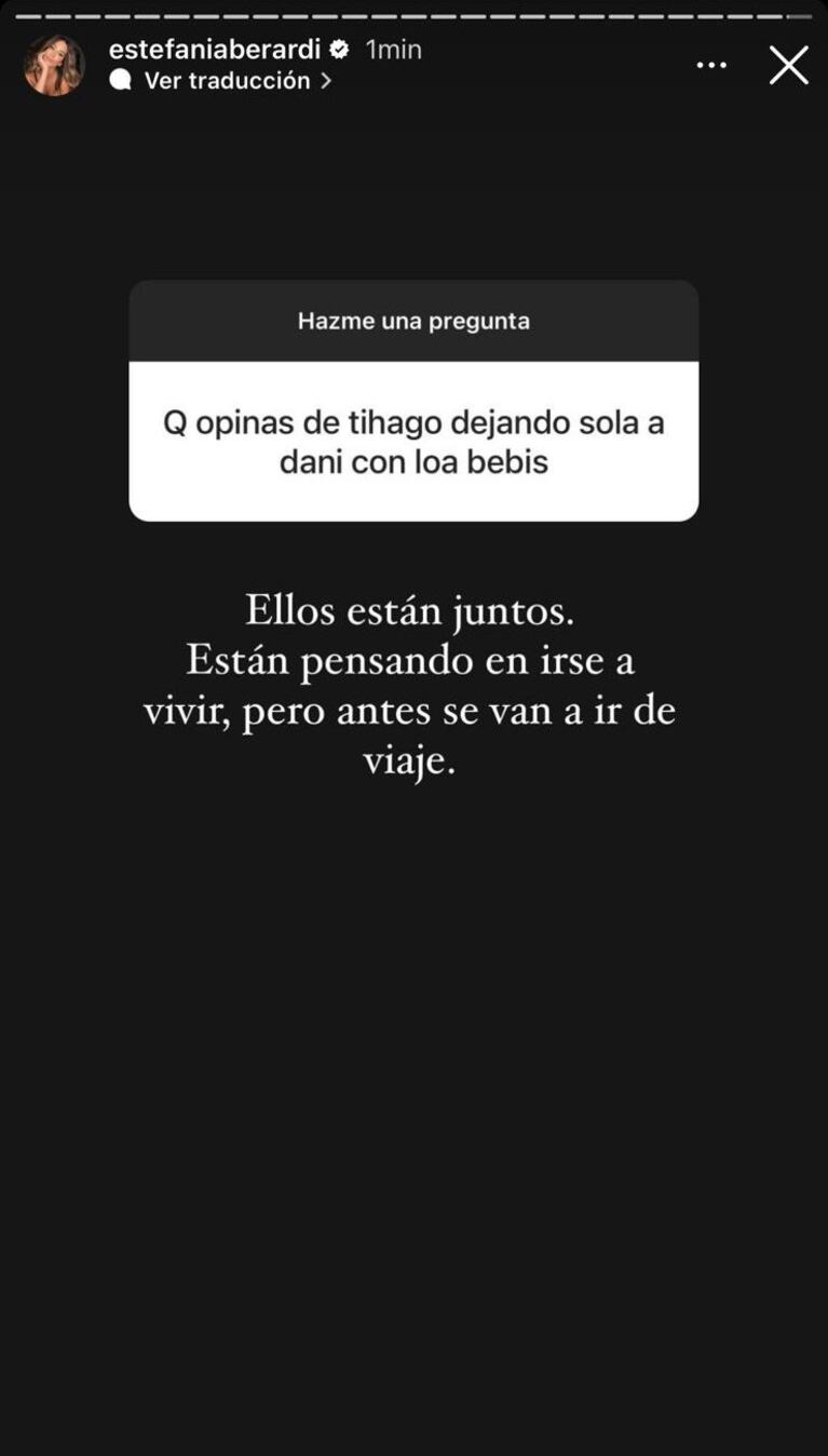 La historia de Estefi Berardi sobre Thiago Medina y Daniela Celis.