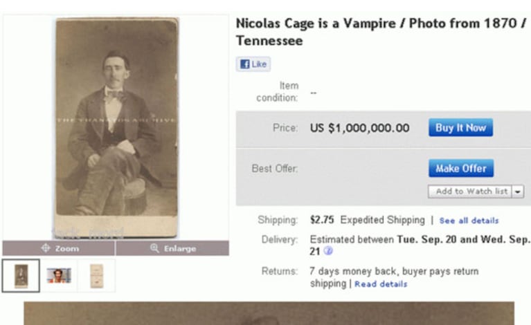 La imagen del vampiro Cage publicada en eBay. 