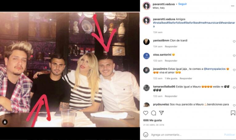 La impactante foto de Wanda Nara con Mauro Icardi y su "doble": el joven parece el "clon" del futbolista