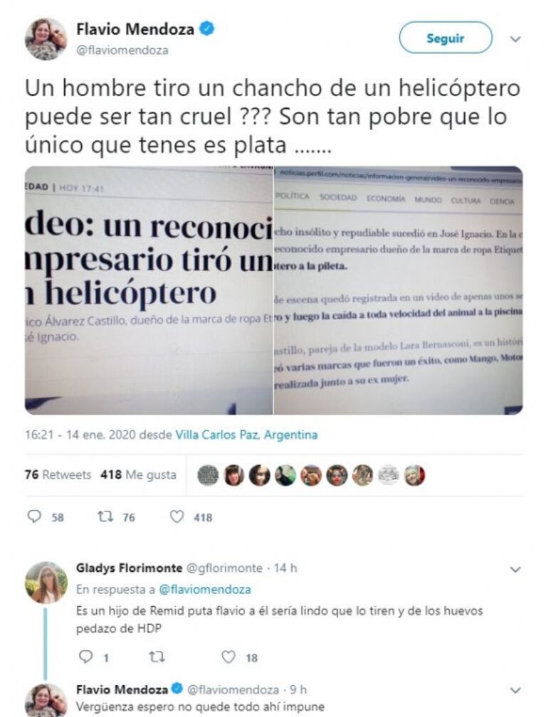 La indignación de los famosos por el video del chancho arrojado desde un helicóptero 