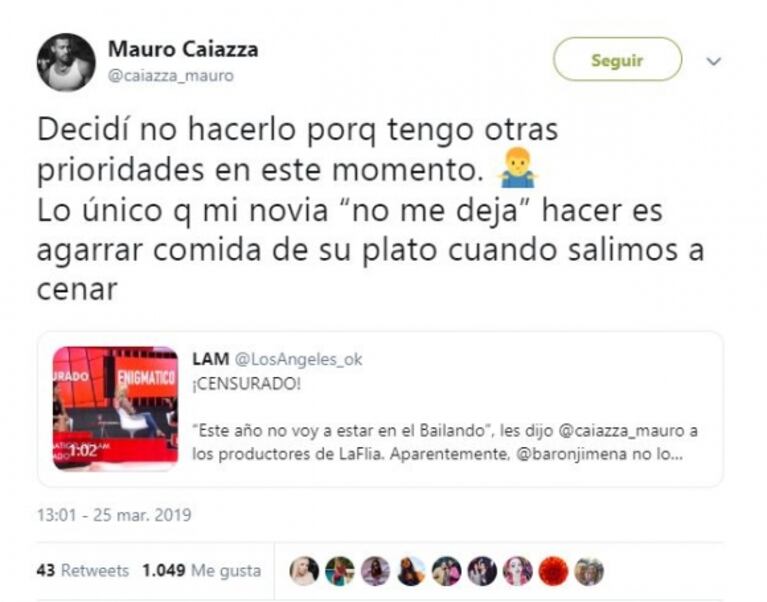 La indignada respuesta de Jimena Barón a la versión de que le prohibió a Mauro Caiazza estar en Bailando 2019