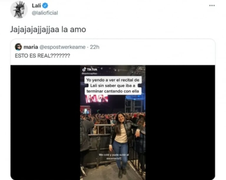 La inesperada reacción de Lali Espósito al enterarse de que una fan se coló en su show