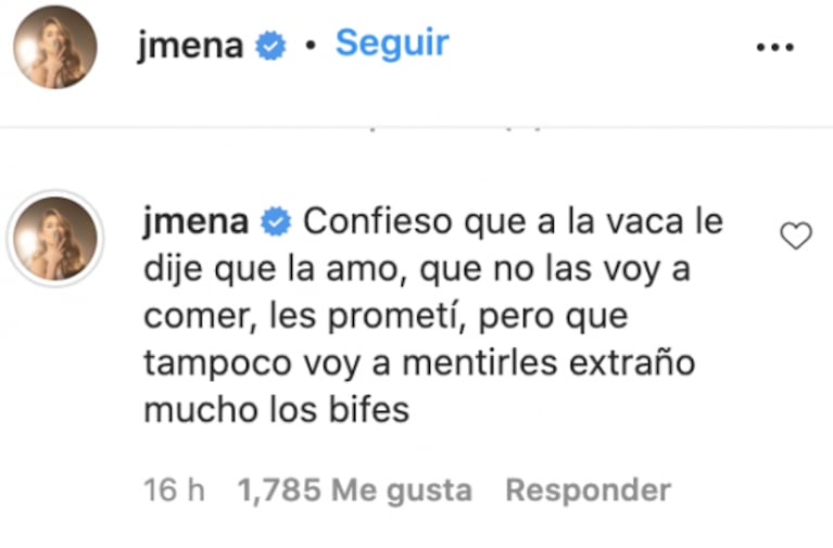 La insólita promesa que Jimena Barón le hizo a una vaca en sus vacaciones: "Le dije que no me las voy a comer"