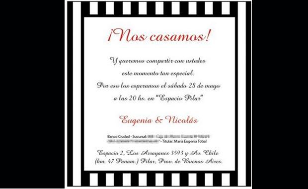 La invitación al casamiento de Nicolás Cabré y María Eugenia Tobal. (Foto: Web)