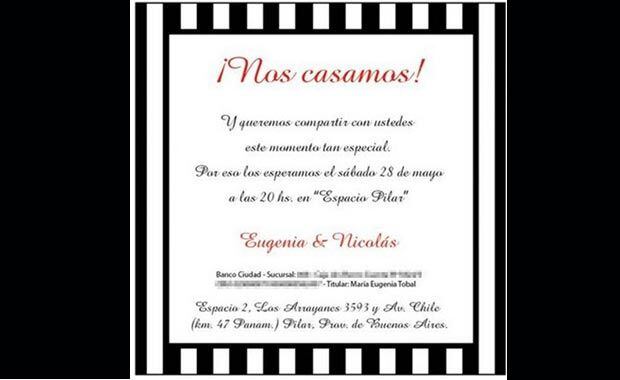 La invitación al casamiento de Nicolás Cabré y María Eugenia Tobal. (Foto: Web).