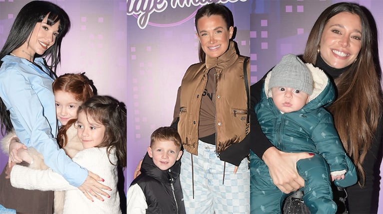 La Joaqui, Camila Homs y Sol Pérez con sus hijos en el estreno de Disney On Ice (Fotos: prensa).
