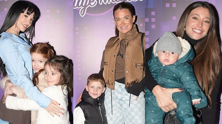 La Joaqui, Camila Homs y Sol Pérez con sus hijos en el estreno de Disney On Ice (Fotos: prensa).