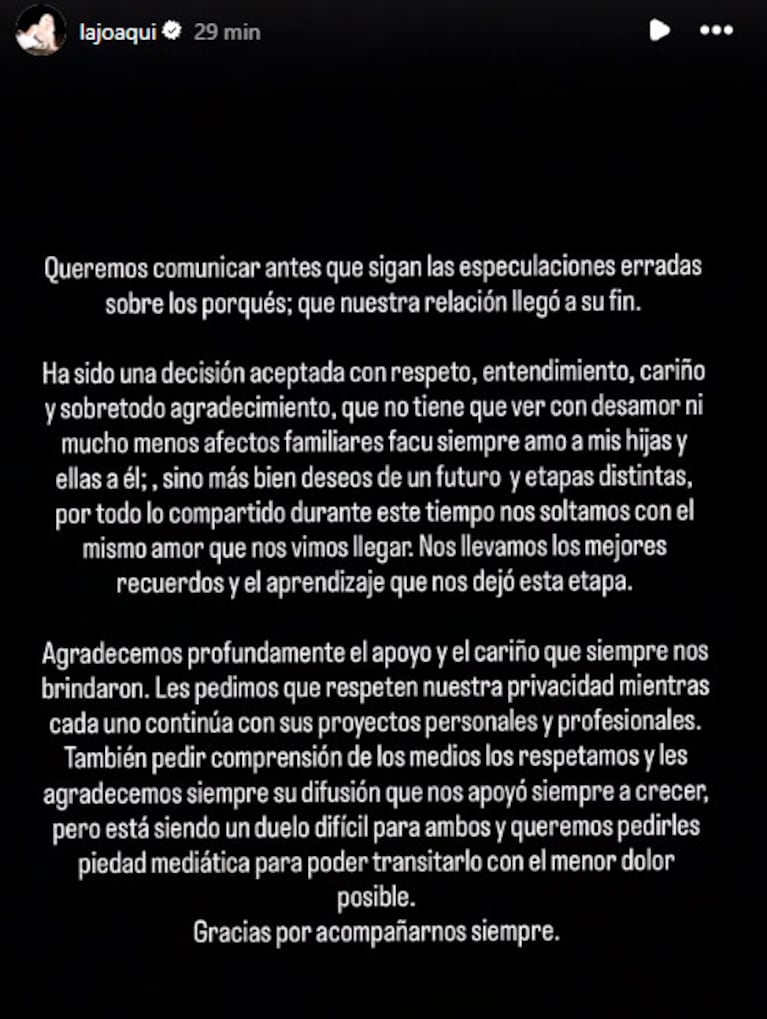 La Joaqui rompió el silencio y confirmó su separación de Luck Ra (Foto de Instagram)