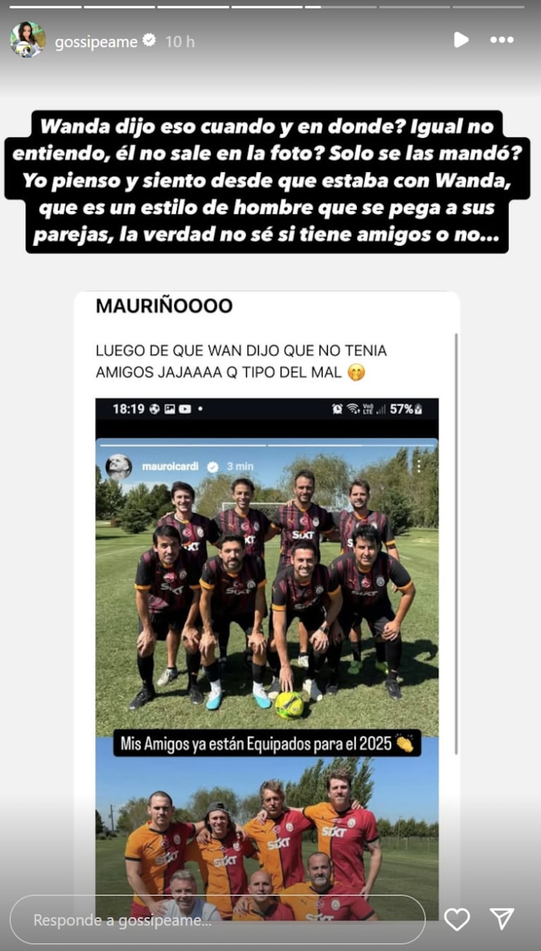 La letal respuesta de Mauro a Wanda. Foto: IG | gossipeame