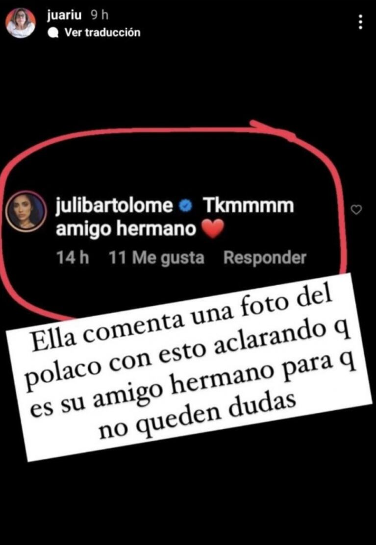 La llamativa reacción de Barby Silenzi al ver un ida y vuelta del Polaco con Juli Bartolomé : "Te quiero mucho, amigo hermano"