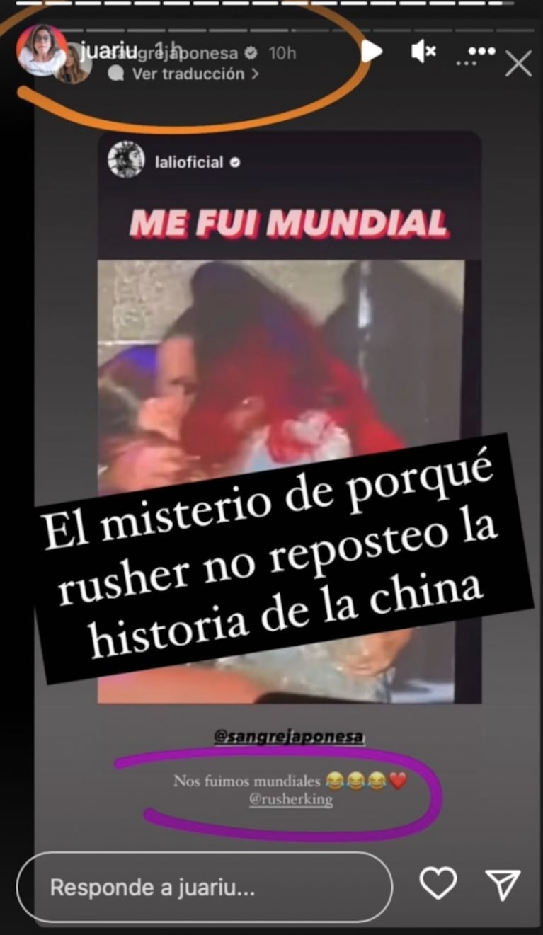 La llamativa reacción de Rusherking ante el beso de China Suárez con Lali Espósito