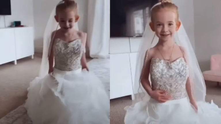 La madre de esta niña hace su deseo realidad dejándole probarse su vestido de novia