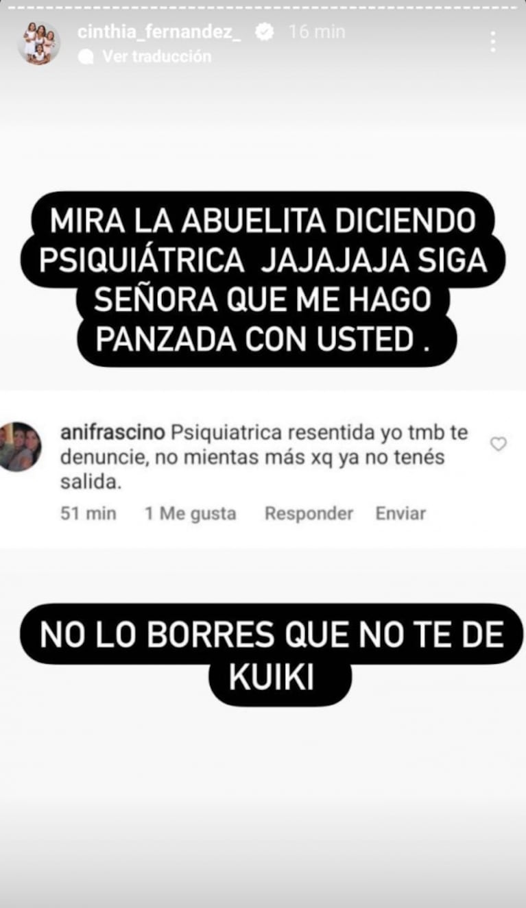 La mamá de Matías Defederico le envió un polémico mensaje a Cinthia Fernández y ella lo expuso: "La abuelita" 