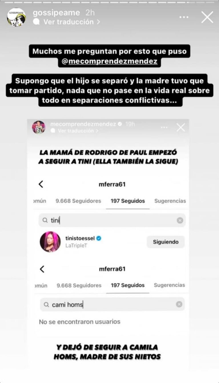 La mamá de Rodrigo de Paul tuvo un gesto con Tini Stoessel: dejó de seguir a Cami Homs en Instagram pero dejó una puerta abierta