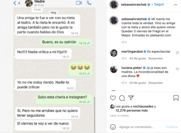 La mamá de Sebastián Wainraich se enojó por una opinión contra el humorista: "Nadie critica a mi hijo" 
