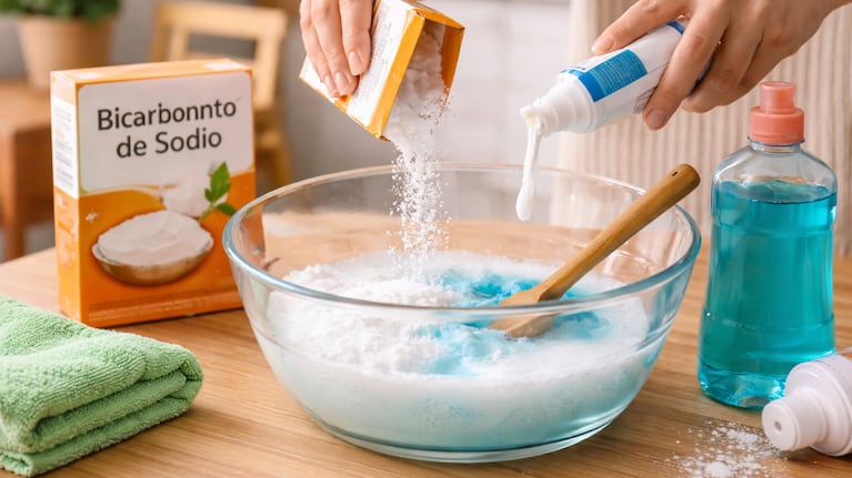 La mezcla para lavar el colchón con bicarbonato de sodio. Foto: IA