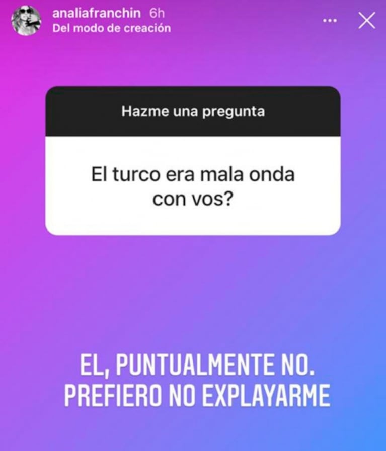 La misteriosa respuesta de Analía Franchín cuando le preguntaron si el Turco García tenía mala onda con ella: "Prefiero no explayarme" 