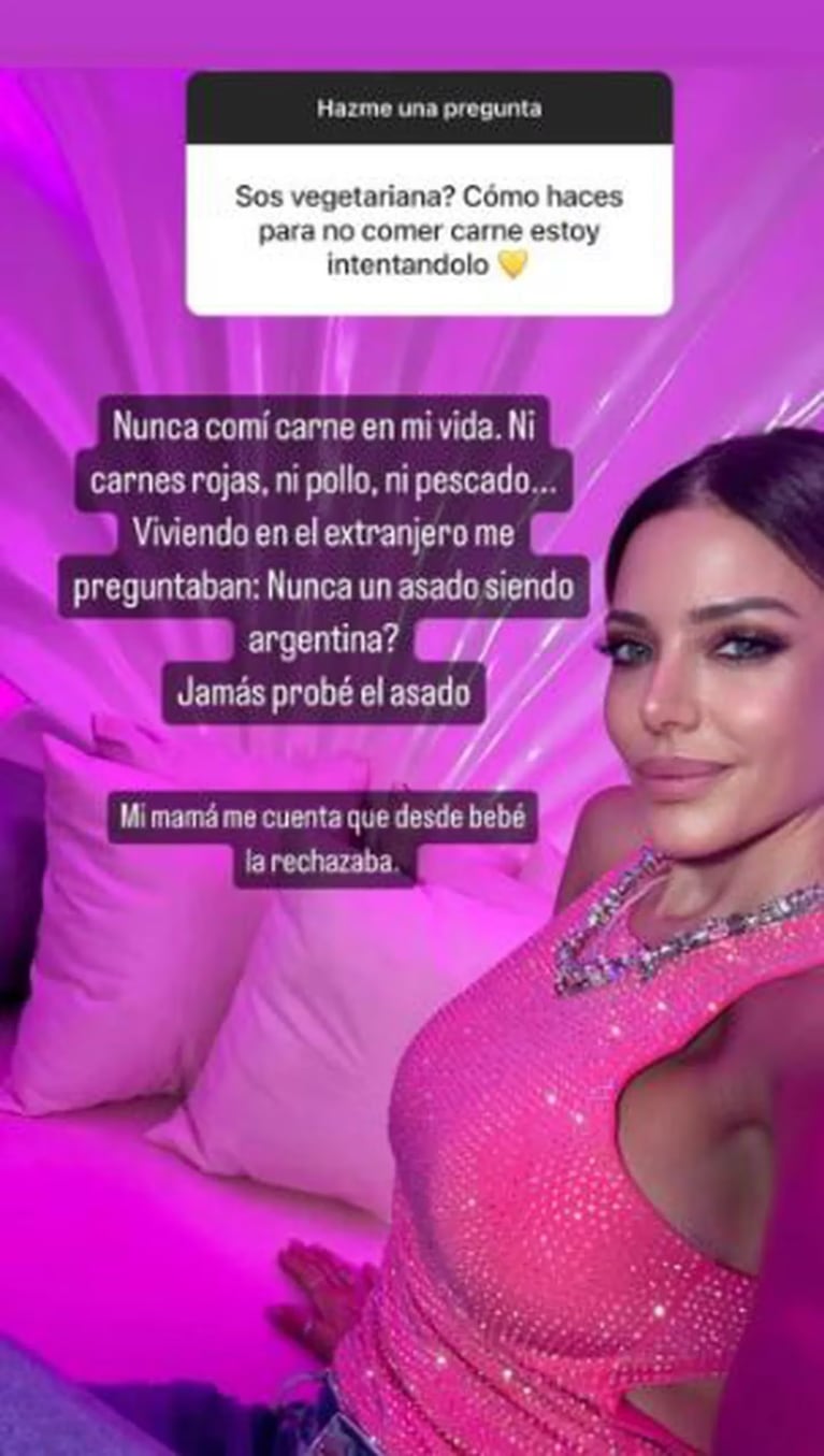 La modelo reveló que jamás probó el asado.