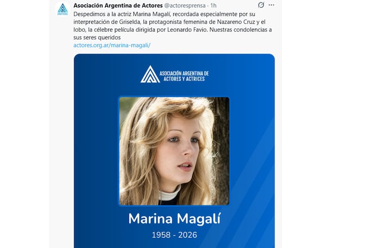 La muerte de Marina Magalí y el comunicado de la Asociación Argentina de Actores