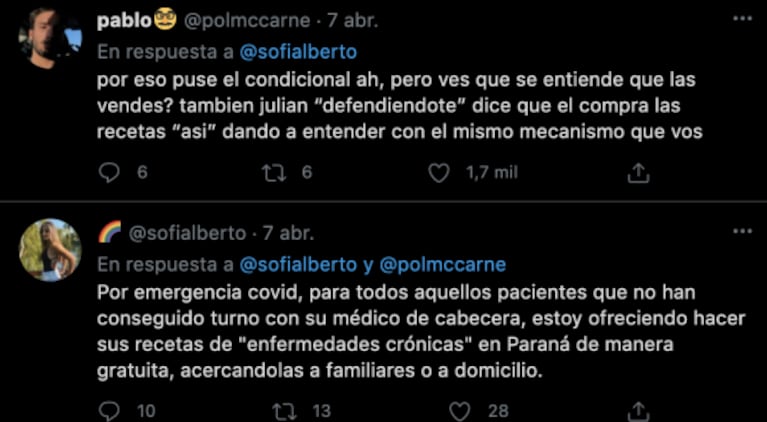 La novia de Julián Serrano salió al cruce luego de que la acusaran de vender recetas médicas: "Preguntá antes de publicar algo"