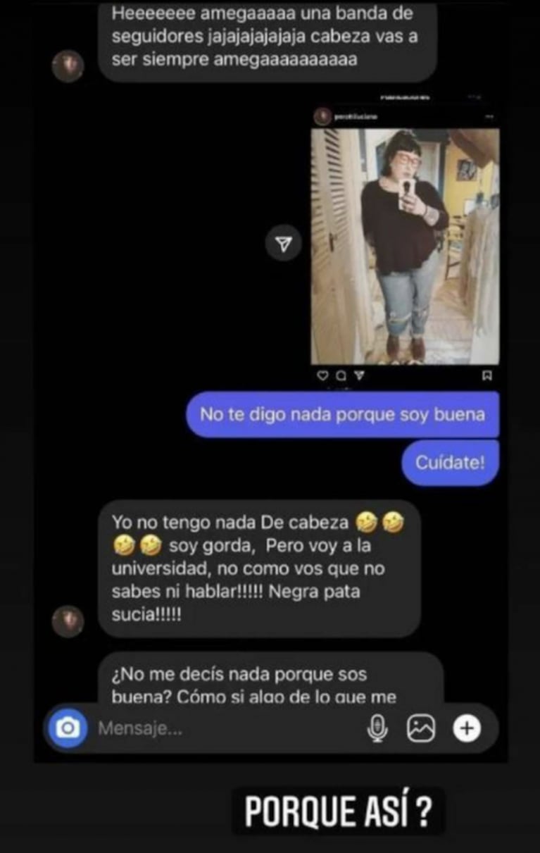 La novia de L-Gante le puso los puntos a una seguidora que la tildó de "pata sucia": "Cuidate"