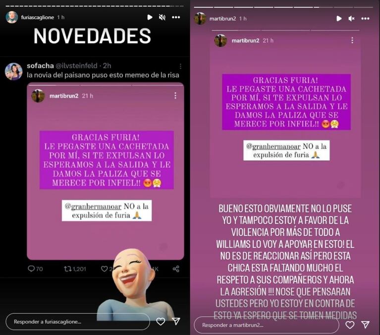 La novia de Williams desmintió haber respaldado la violenacia de Furia Scaglione. (Foto: Instagram /furiascaglione)