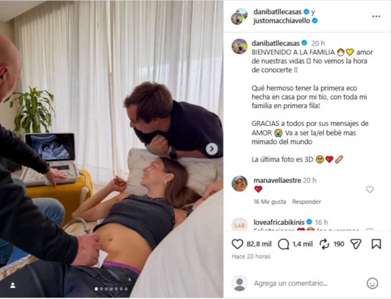 La pareja compartió el momento íntimo del estudio. Fuente: Instagram @danibatllecasas