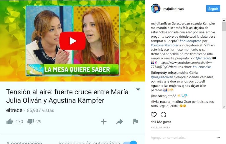 La picante chicana de María Julia Olivan a Agustina Kämpfer tras la citación a indagatoria: Con tremenda soberbia...
