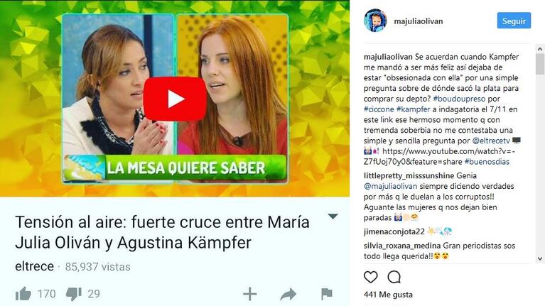 La picante chicana de María Julia Olivan a Agustina Kämpfer tras la citación a indagatoria: Con tremenda soberbia...