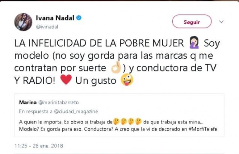 La picante respuesta de Ivana Nadal a una twittera que la trató de 'gorda': "No soy gorda para las marcas que me contratan"