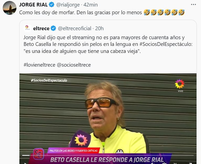 La picante respuesta de Jorge Rial a Beto Casella por decirle que “tiene la cabeza vieja”