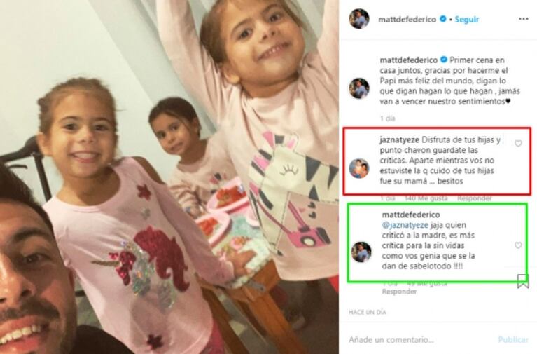 La picante respuesta de Matías Defederico a una seguidora que lo acusó de criticar a Cinthia Fernández