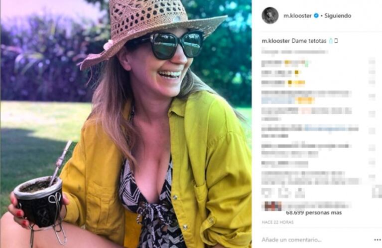 La pícara foto de Marcela Kloosterboer, embarazada de casi cinco meses: "Dame tetotas"