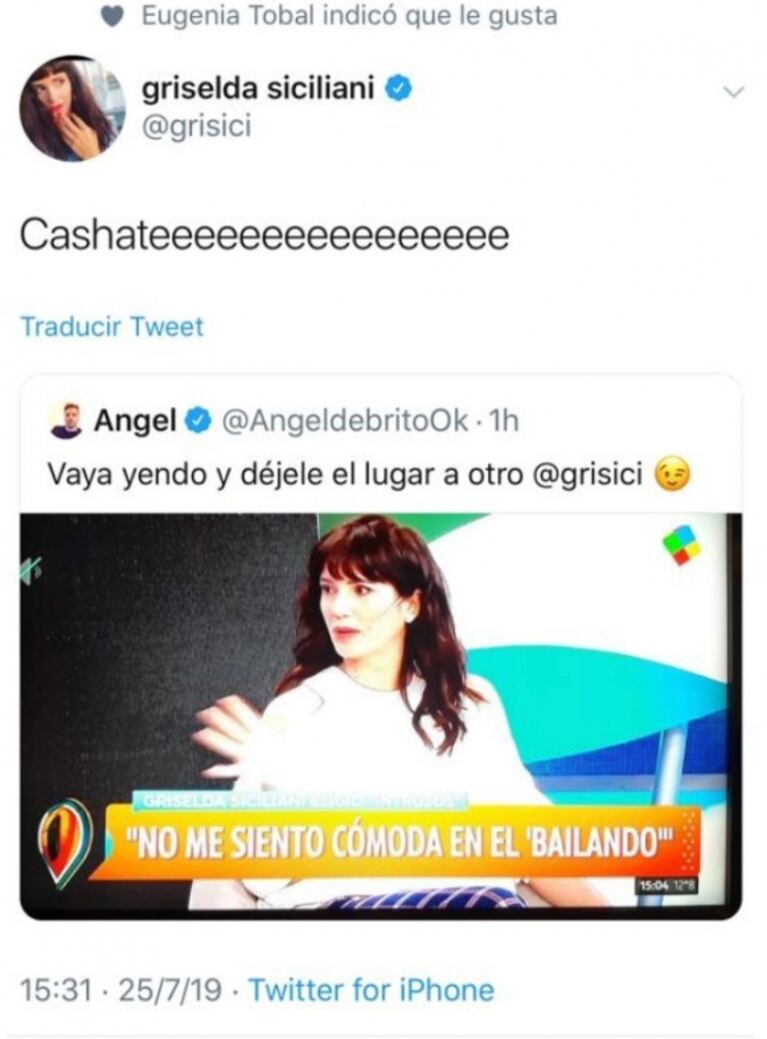 La pícara reacción de Ángel de Brito luego de que Griselda Siciliani dijera no sentirse cómoda en el Bailando