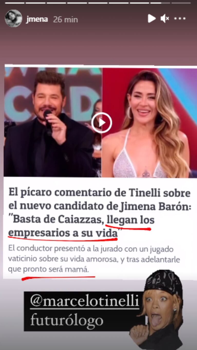 La pícara reacción de Jimena Barón luego de que Marcelo Tinelli dijera que 'un empresario va a llegar a su vida': "Futurólogo"