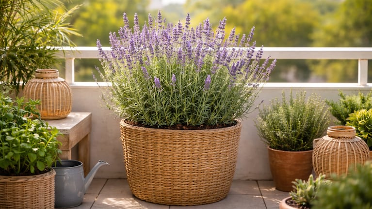 La planta de lavanda también ayuda a ahuyentar las palomas del balcón. Foto: IA (ChatGPT)